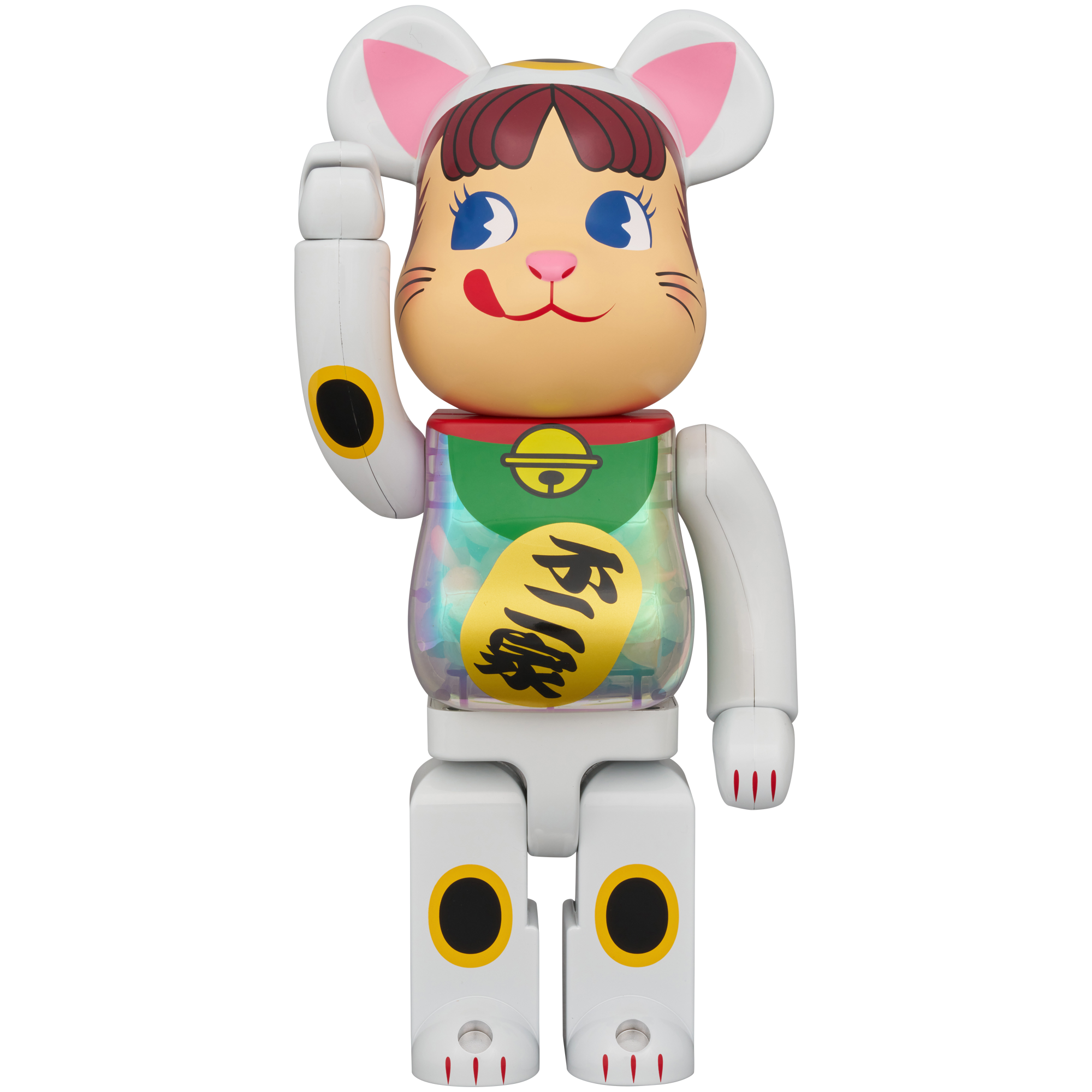 BE@RBRICK Manekineko Peko-chan White Plating with with luminescent milky 100% & 400%
