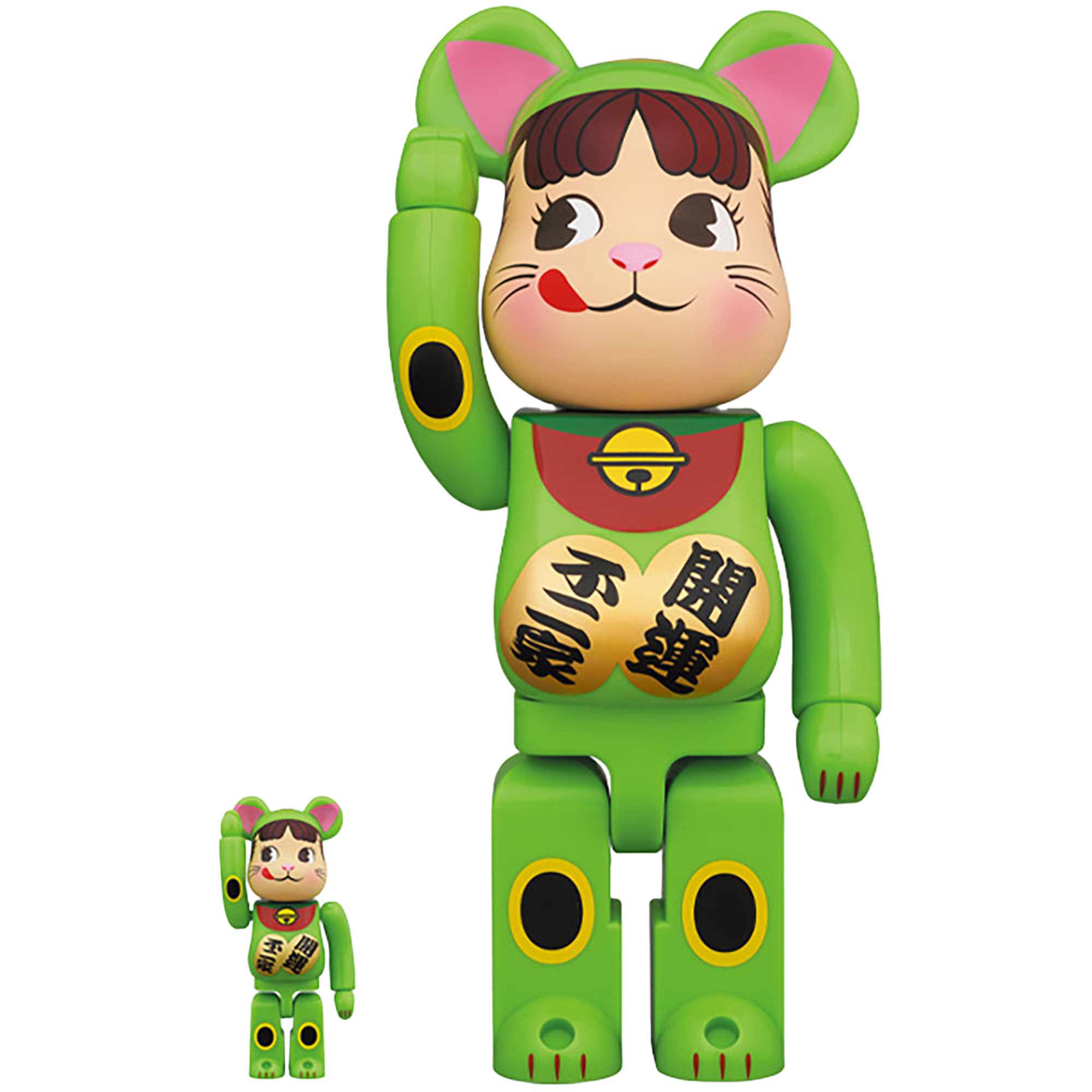 BE@RBRICK 招き猫 ペコちゃん 蛍光グリーン 100％ & 400％