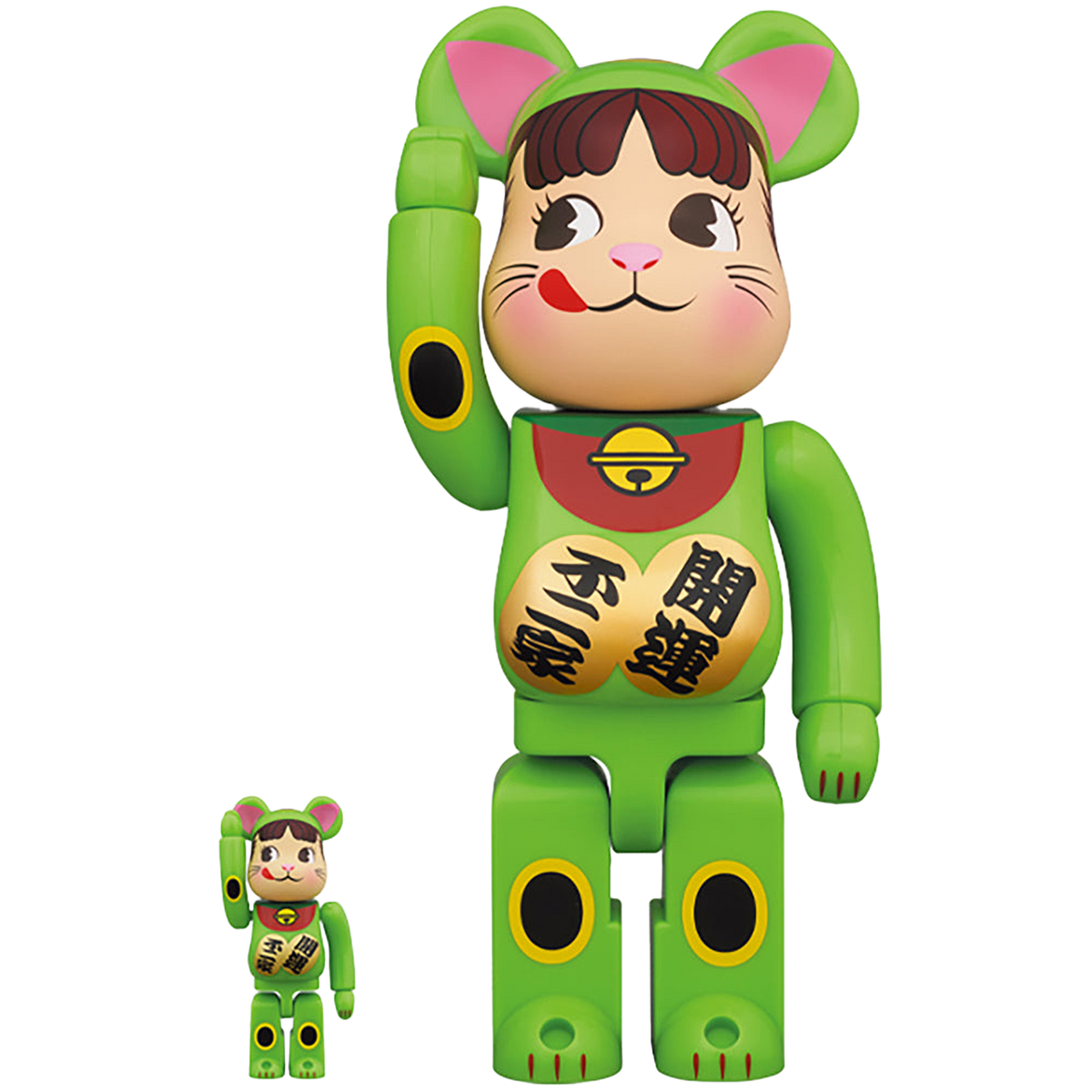 BE@RBRICK 招き猫 ペコちゃん 蛍光グリーン 100％ & 400％