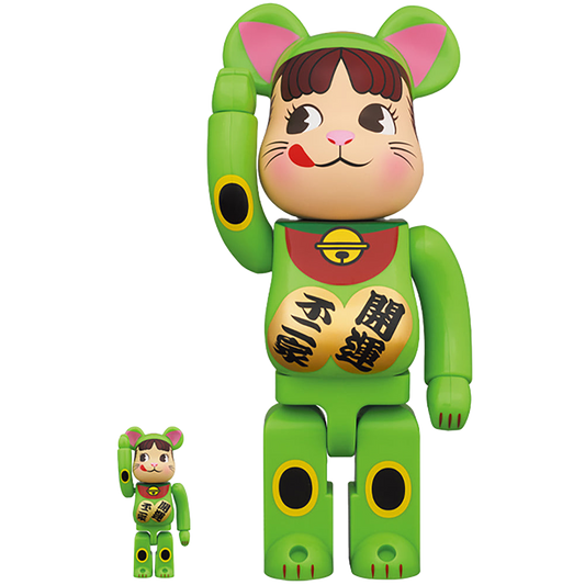 BE@RBRICK 招き猫 ペコちゃん 蛍光グリーン 100％ & 400％