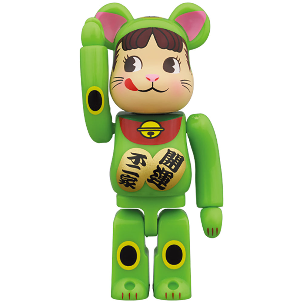 BE@RBRICK 招き猫 ペコちゃん 蛍光グリーン 100％ & 400％_1