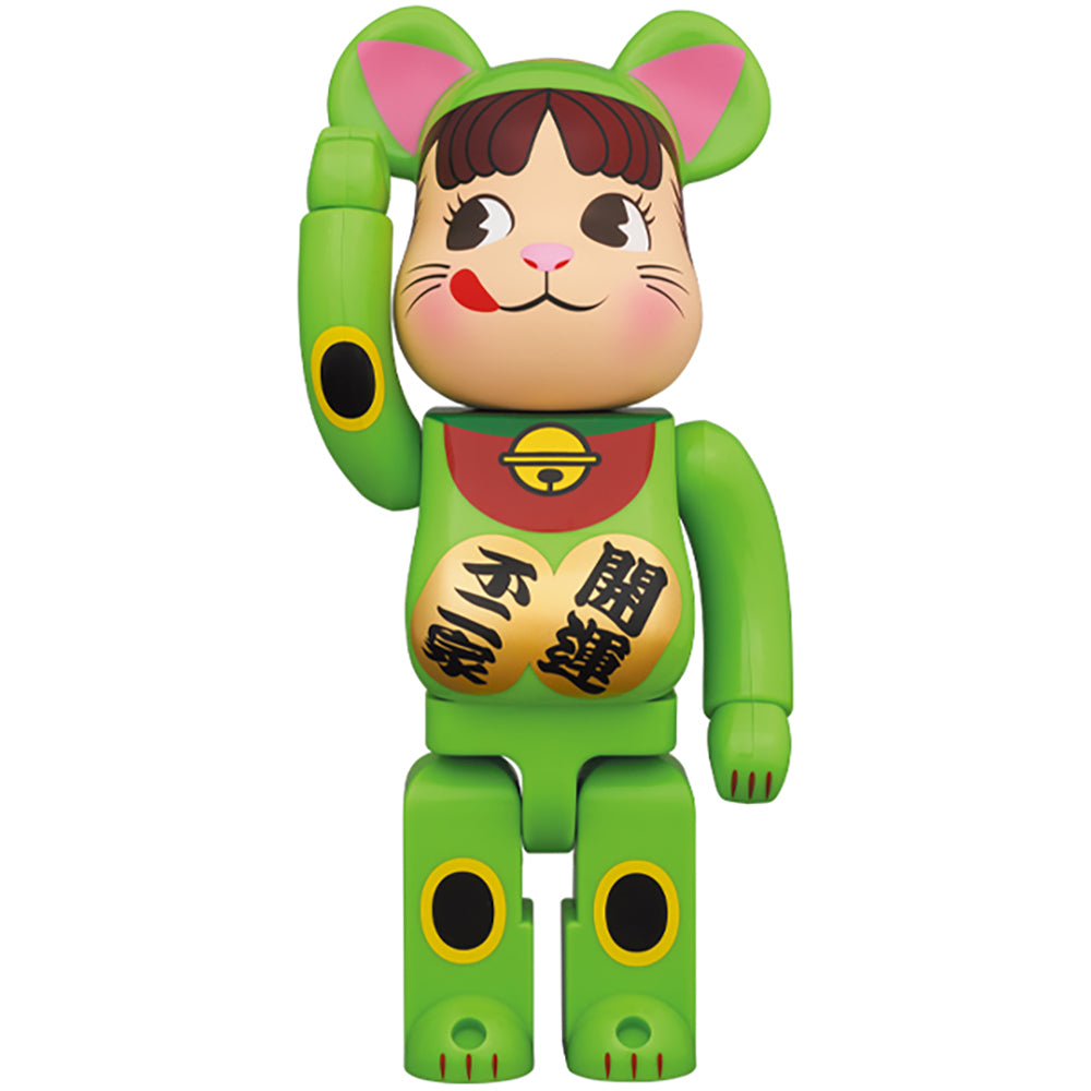 BE@RBRICK 招き猫 ペコちゃん 蛍光グリーン 100％ & 400％_2
