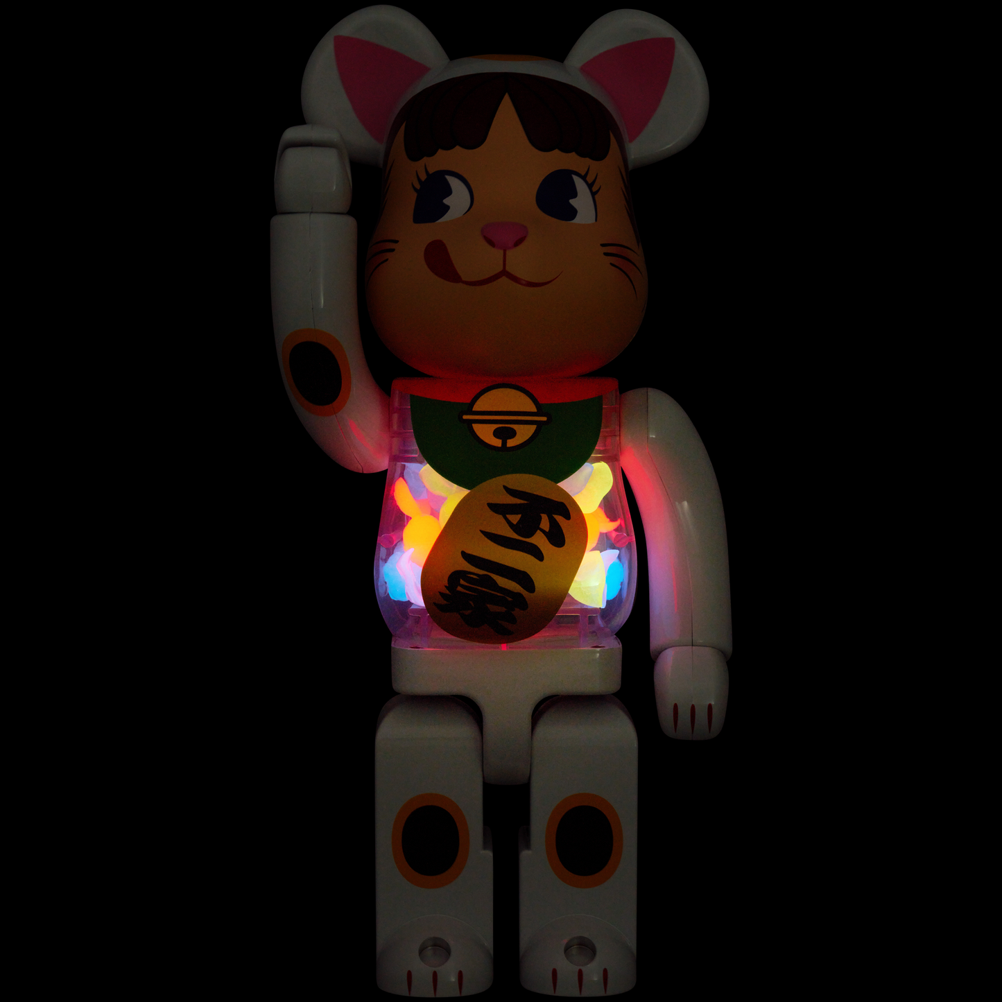 BE@RBRICK Manekineko Peko-chan White Plating with with luminescent milky 100% & 400%
