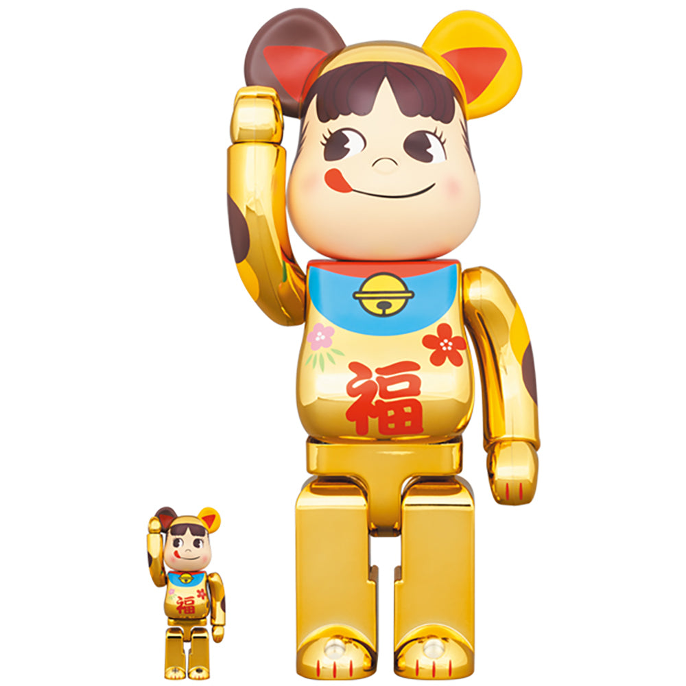 BE@RBRICK 招き猫 ペコちゃん 福 金メッキ 100％ & 400％_0