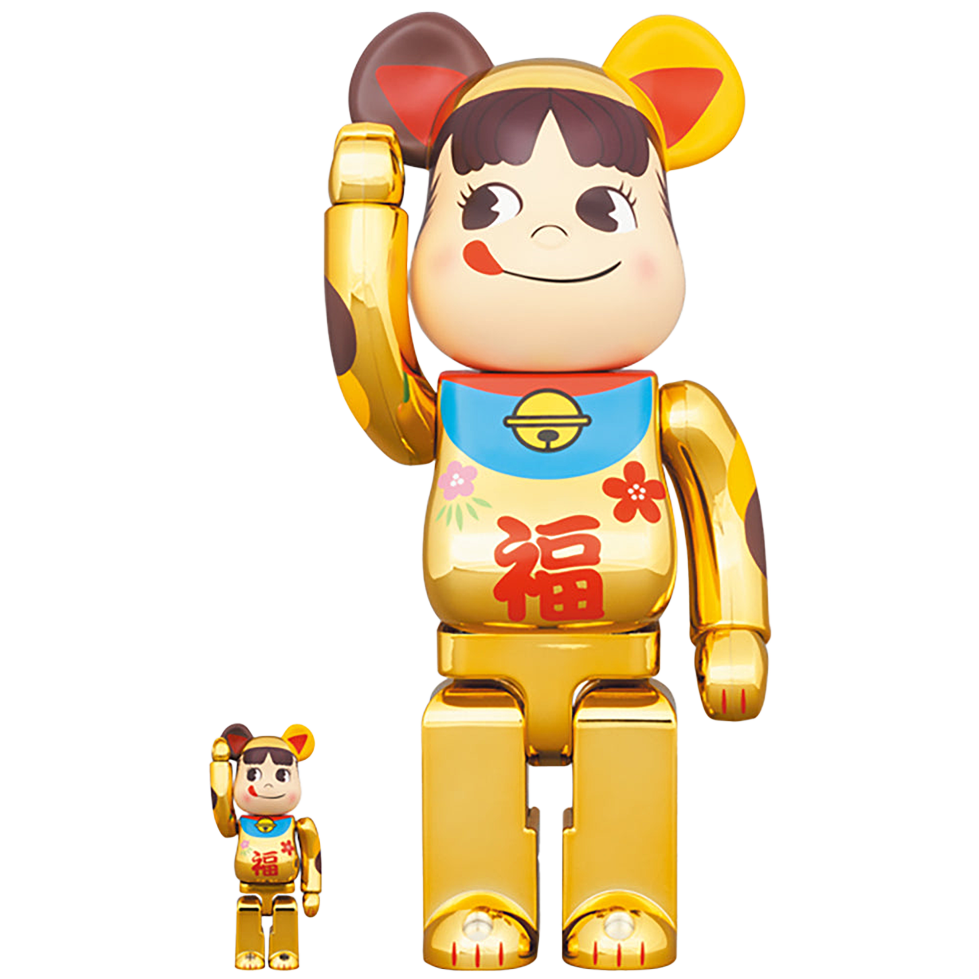BE@RBRICK 招き猫 ペコちゃん 福 金メッキ 100％ & 400％