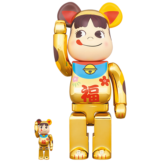BE@RBRICK 招き猫 ペコちゃん 福 金メッキ 100％ & 400％