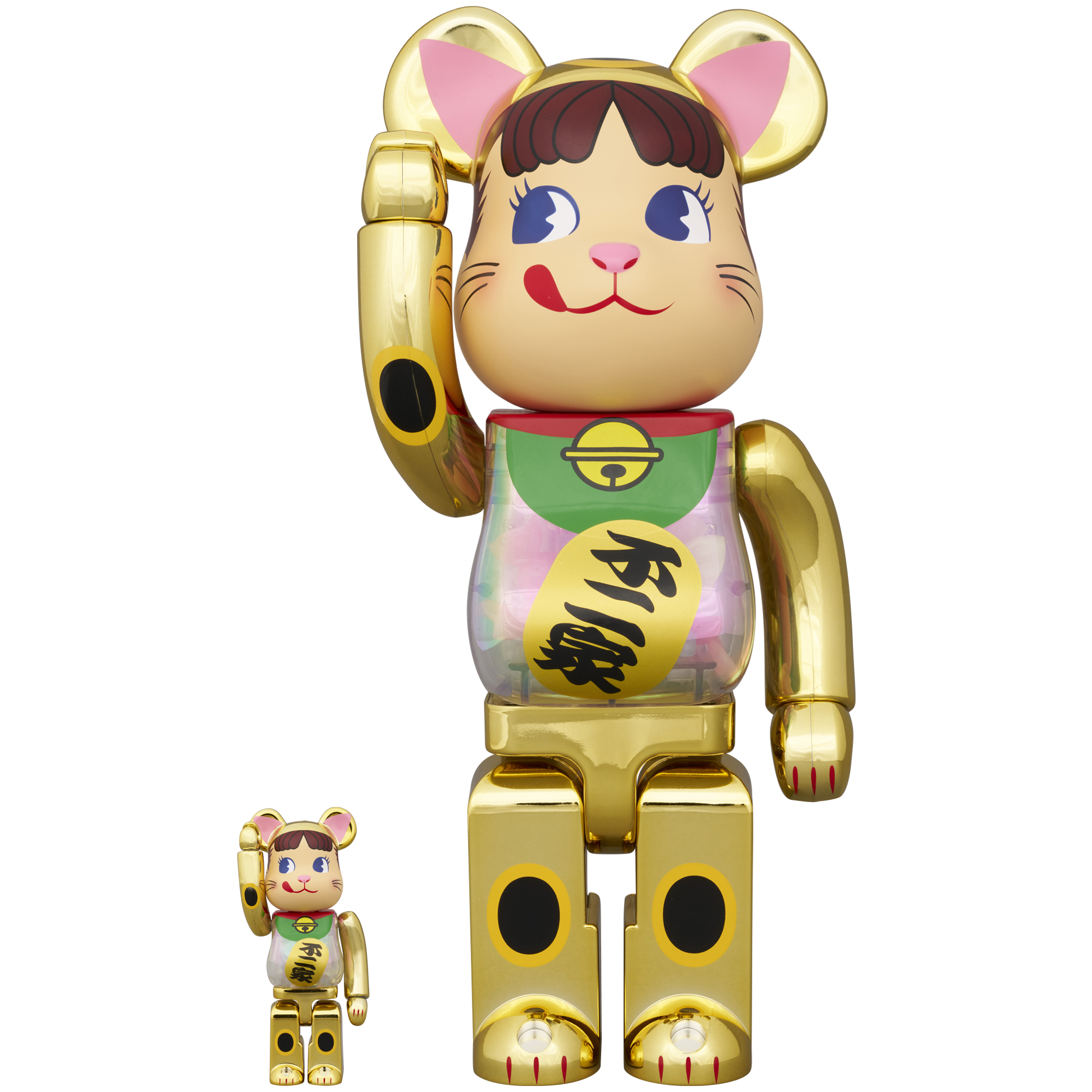 BE@RBRICK Manekineko Peko-chan Gold plated with luminescent milky 100％ & 400％
