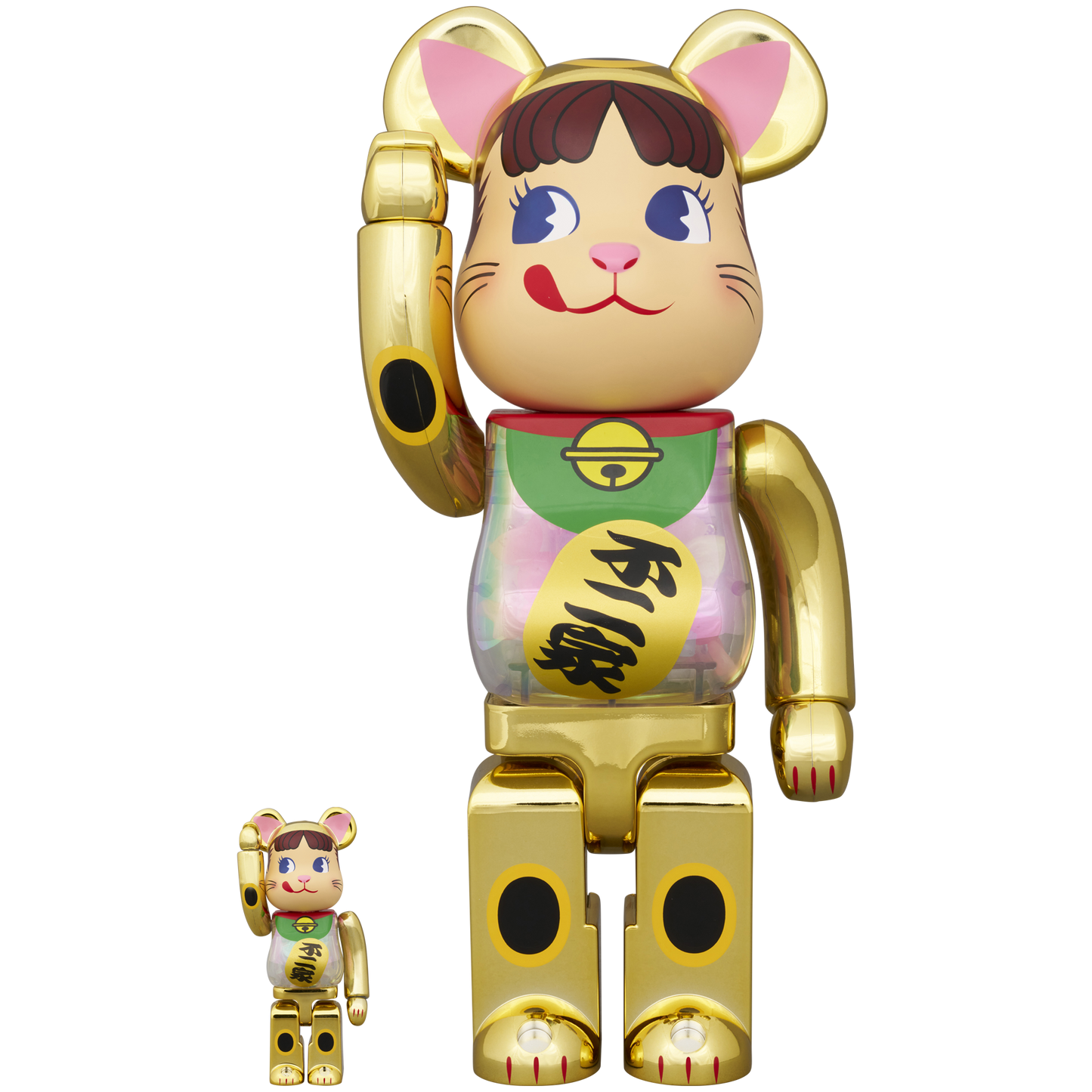 BE@RBRICK Manekineko Peko-chan Gold plated with luminescent milky 100％ & 400％
