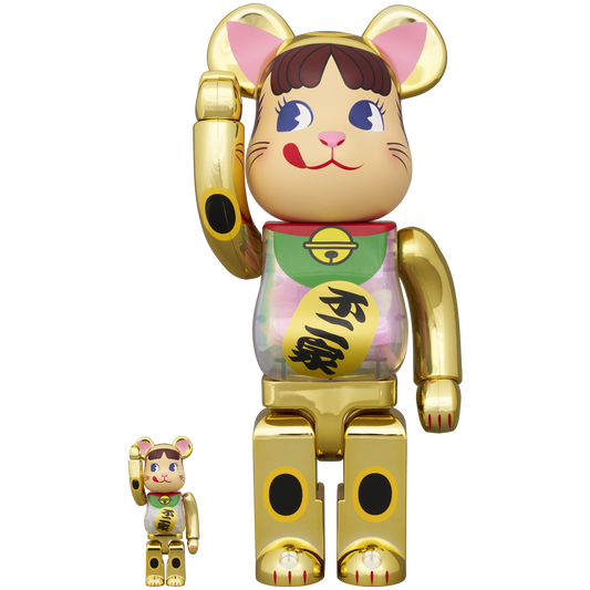 BE@RBRICK Manekineko Peko-chan Gold plated with luminescent milky 100％ & 400％
