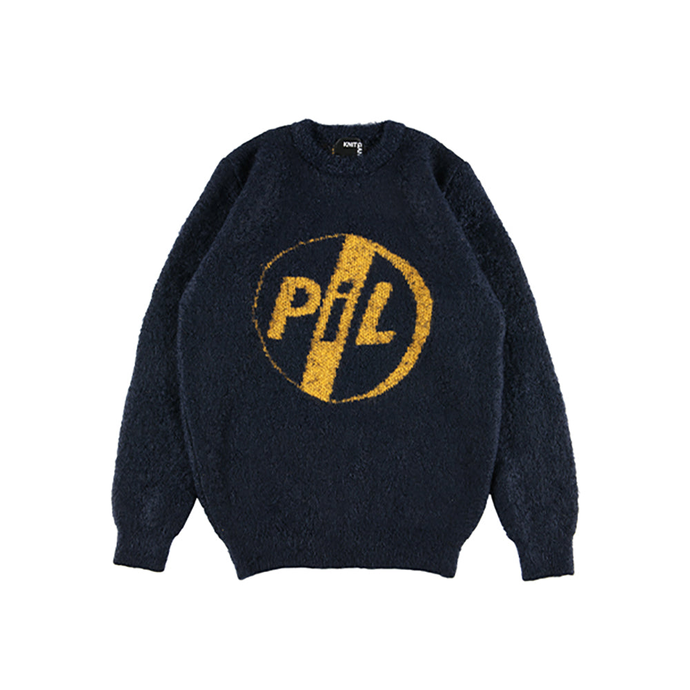 KNIT GANG COUNCIL "PIL" CREW NECK SWEATER "LOGO" BLACK／NAVY_2