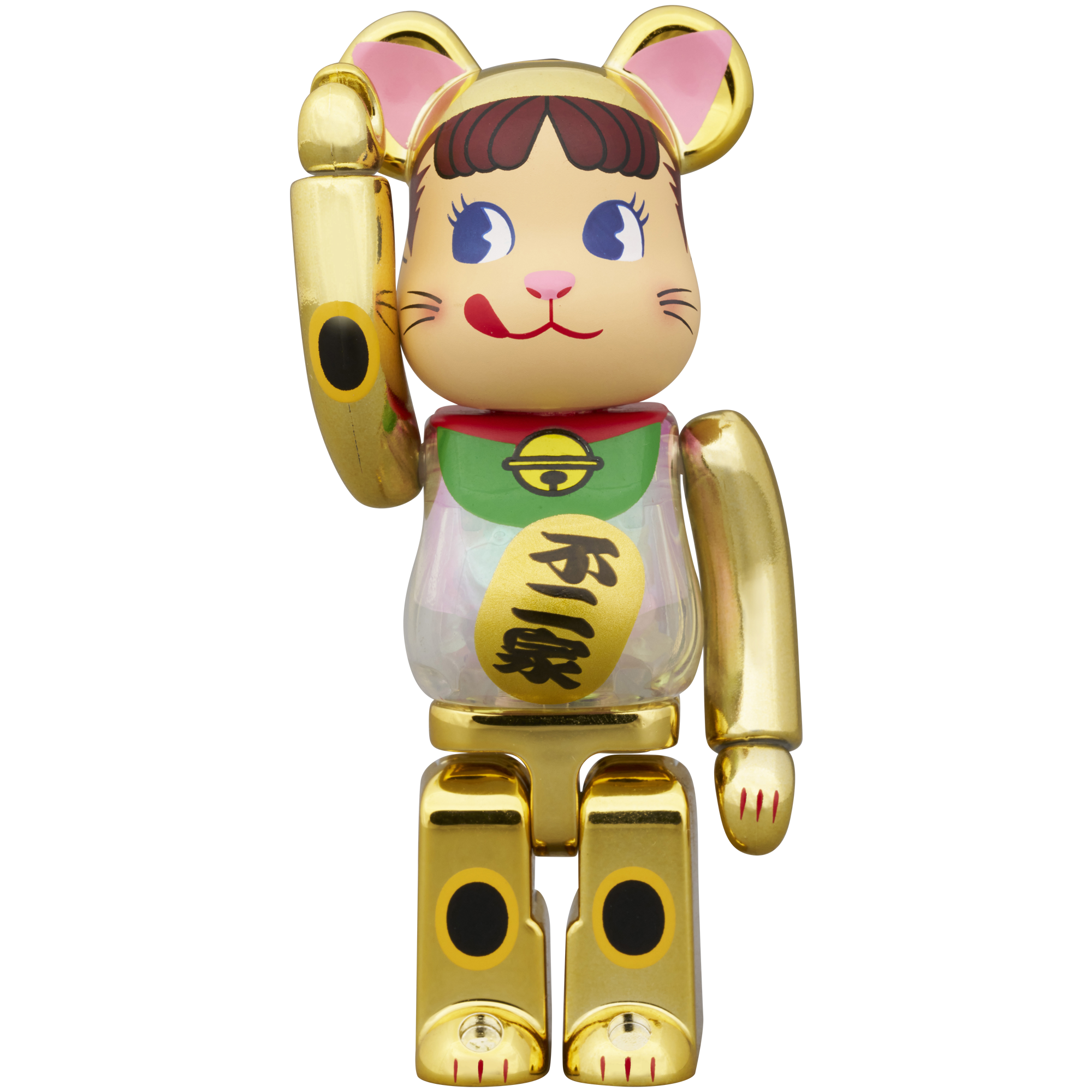 BE@RBRICK Manekineko Peko-chan Gold plated with luminescent milky 100％ & 400％
