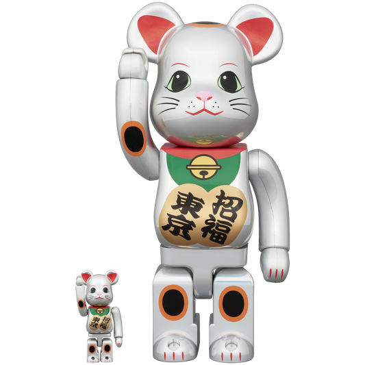 BE@RBRICK Lucky Cat Lucky Tokyo Deep Silver Plated 100% & 400%