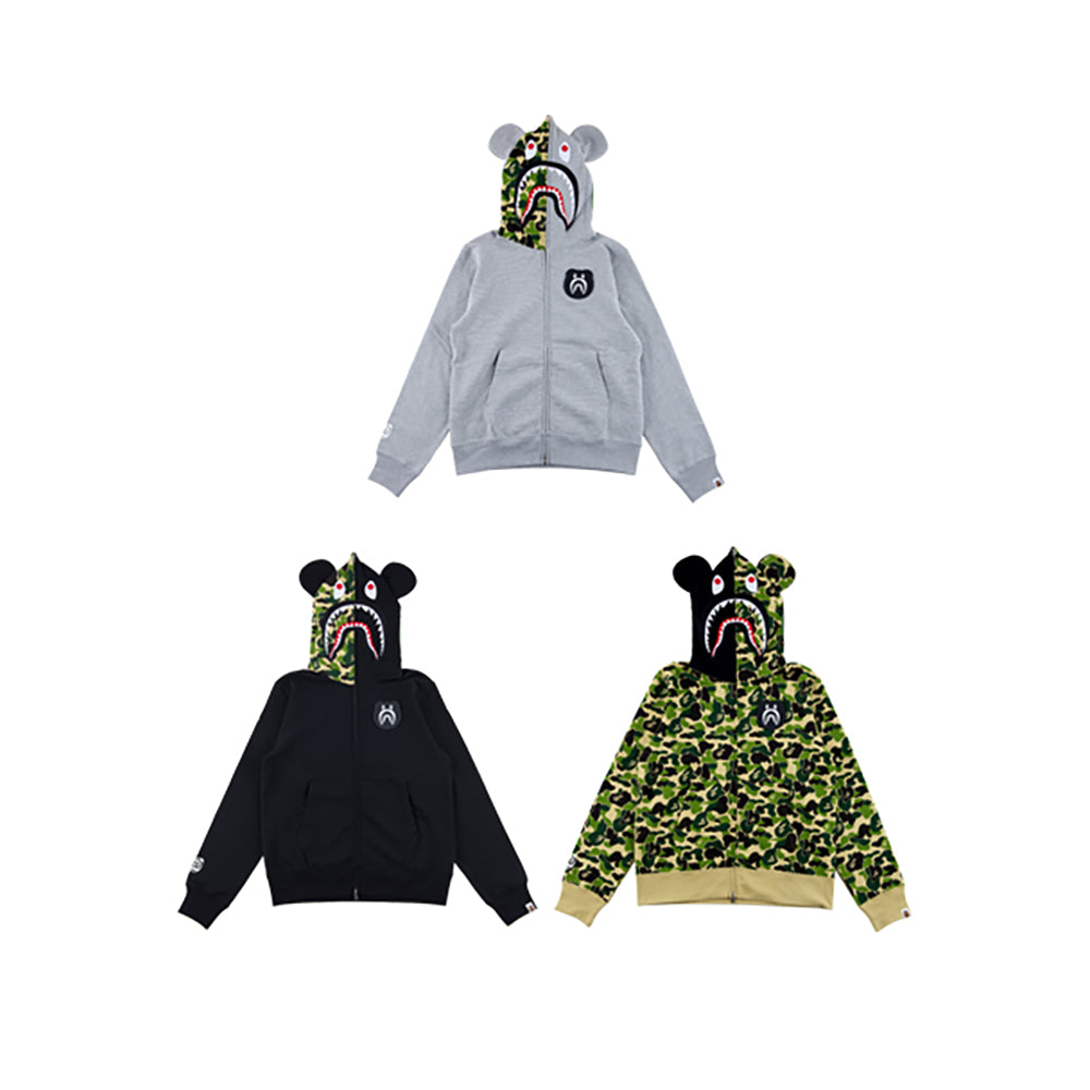 BAPE(R) CAMO SHARK BE@R FULL ZIP HOODIE (BLACK/GRAY/CAMO)_0