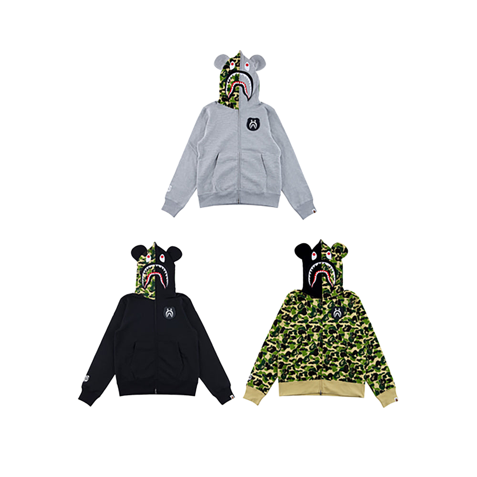 BAPE(R) CAMO SHARK BE@R FULL ZIP HOODIE (BLACK/GRAY/CAMO)