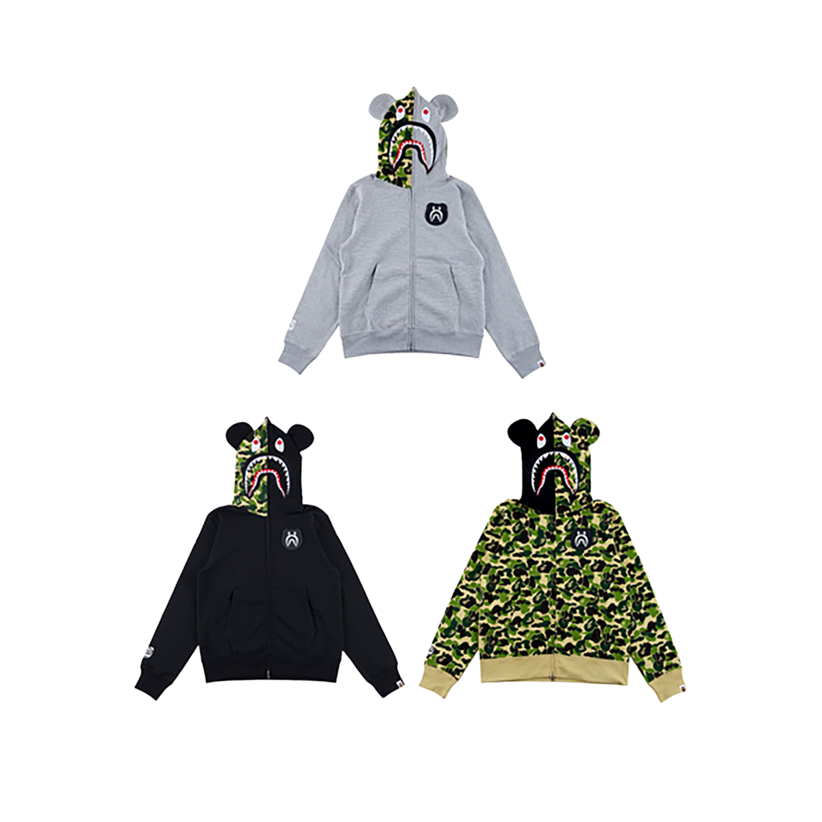 BAPE(R) CAMO SHARK BE@R FULL ZIP HOODIE (BLACK/GRAY/CAMO)