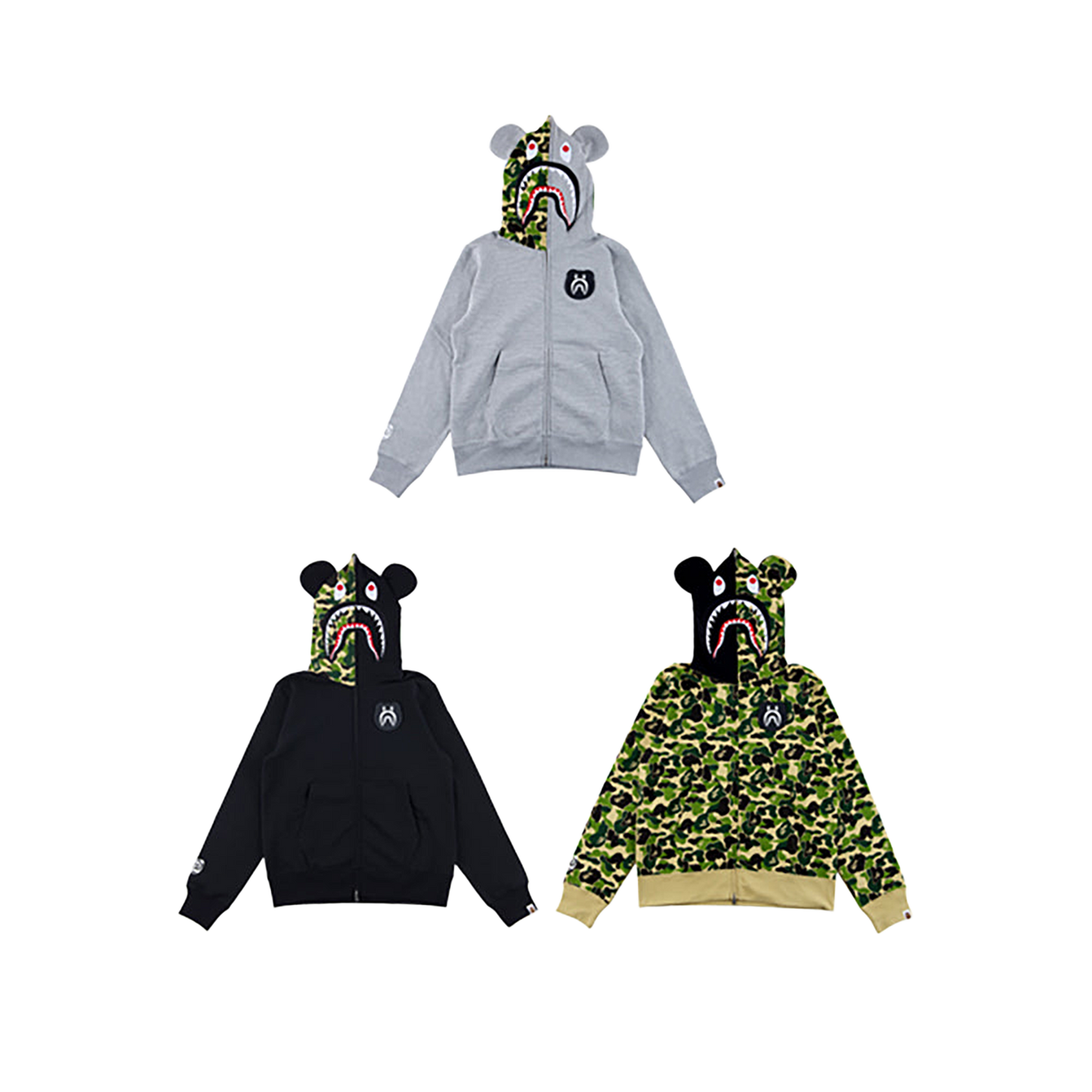 BAPE(R) CAMO SHARK BE@R FULL ZIP HOODIE (BLACK/GRAY/CAMO)