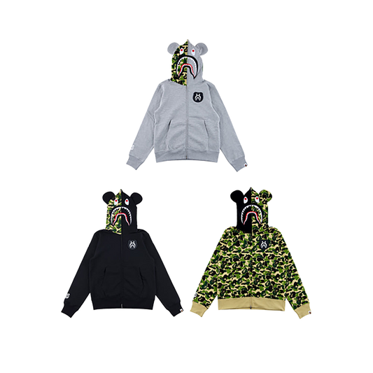 BAPE(R) CAMO SHARK BE@R FULL ZIP HOODIE (BLACK/GRAY/CAMO)