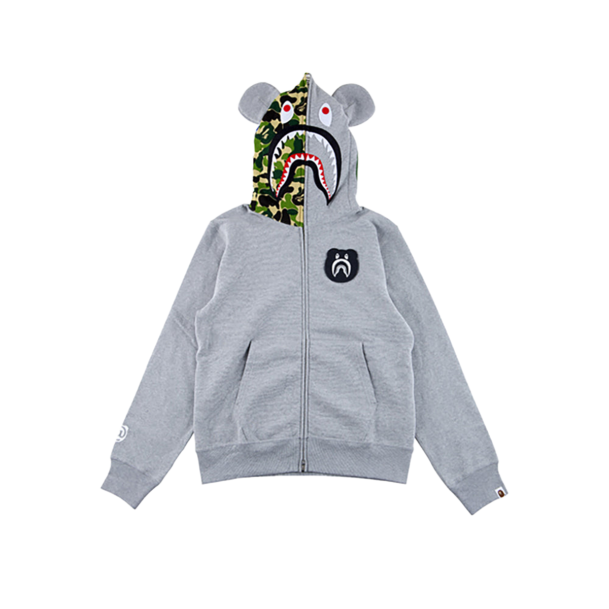 BAPE(R) CAMO SHARK BE@R FULL ZIP HOODIE (BLACK/GRAY/CAMO)