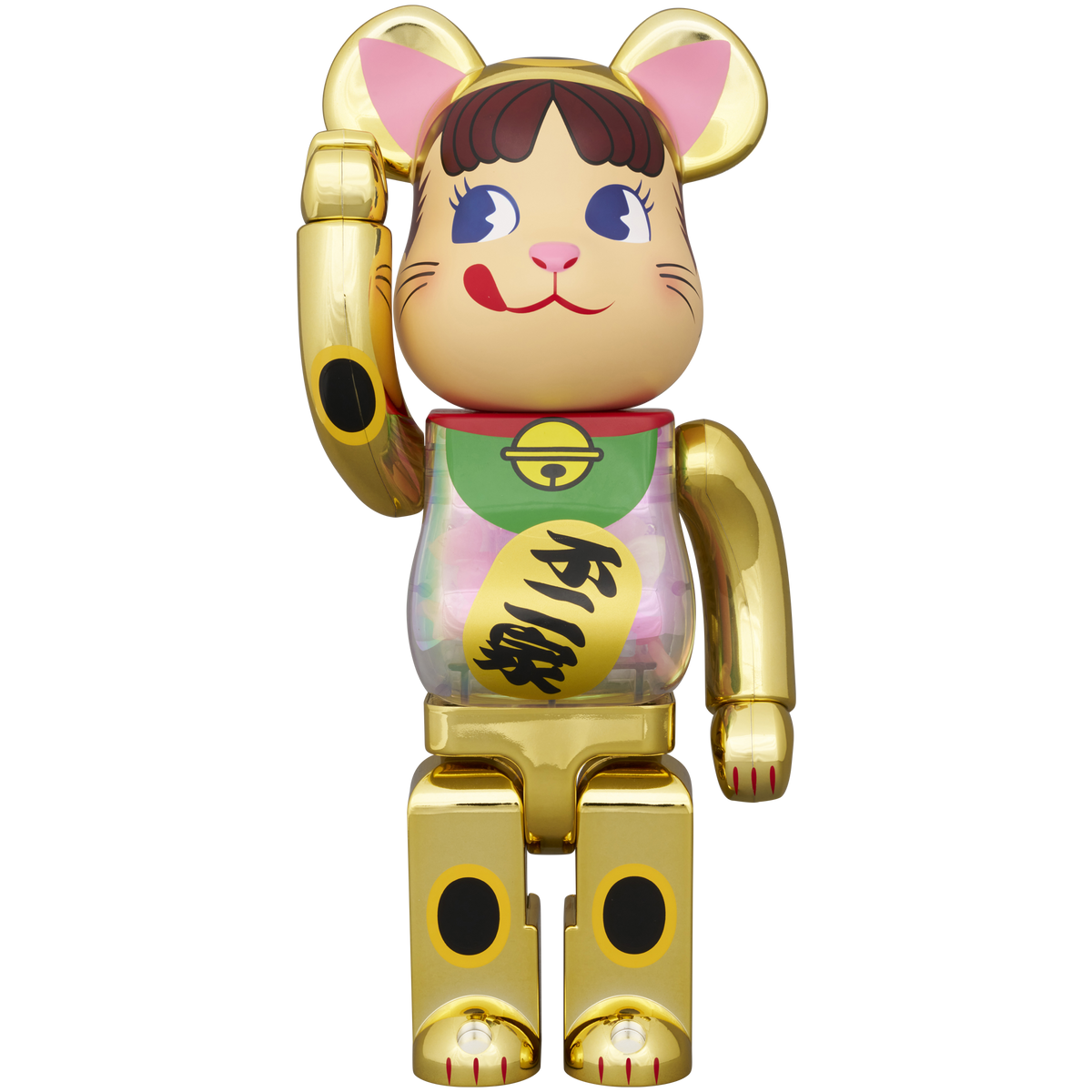 BE@RBRICK Manekineko Peko-chan Gold plated with luminescent milky 100％ & 400％
