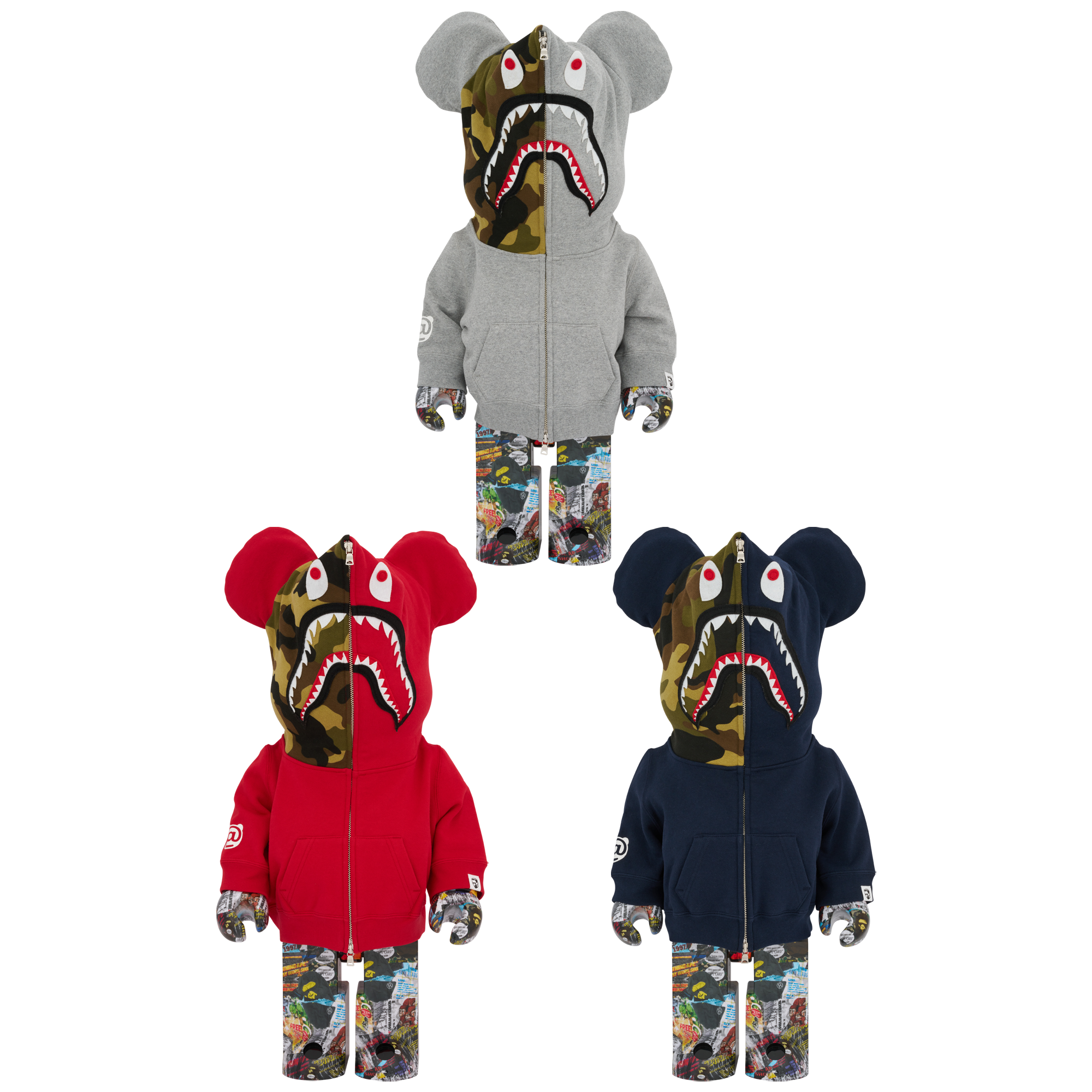 BE@RBRICK BAPE(R) LEGACY CAMO SHARK GRAY／RED／NAVY 1000％
