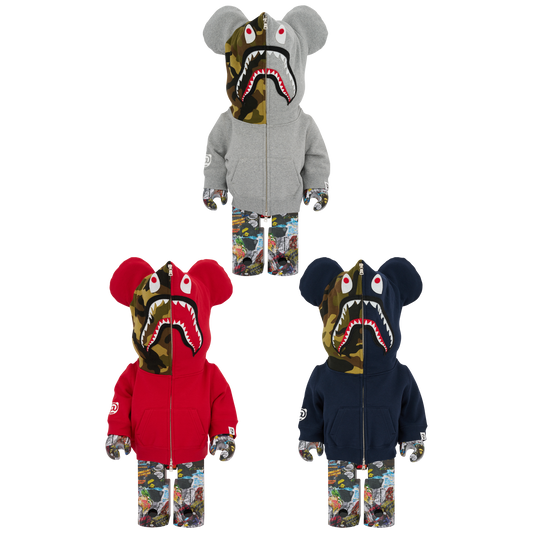 BE@RBRICK BAPE(R) LEGACY CAMO SHARK GRAY／RED／NAVY 1000％
