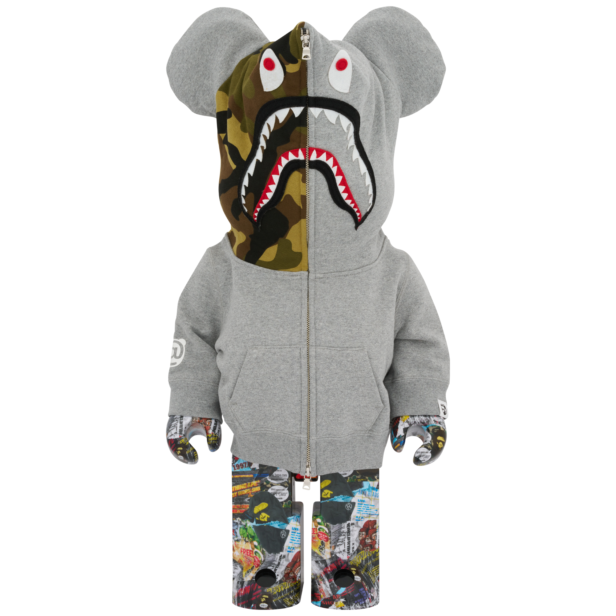 BE@RBRICK BAPE(R) LEGACY CAMO SHARK GRAY／RED／NAVY 1000％
