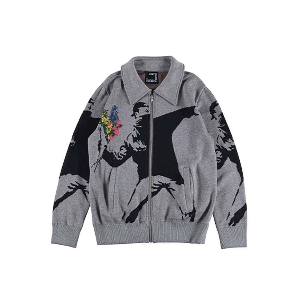 KNIT GANG COUNCIL "BRANDALISM"KNIT BLOUSON "FLOWER BOMBER"_0