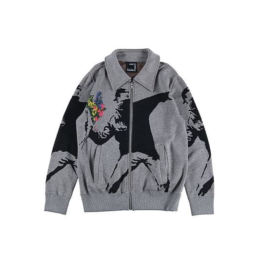 KNIT GANG COUNCIL "BRANDALISM"KNIT BLOUSON "FLOWER BOMBER"