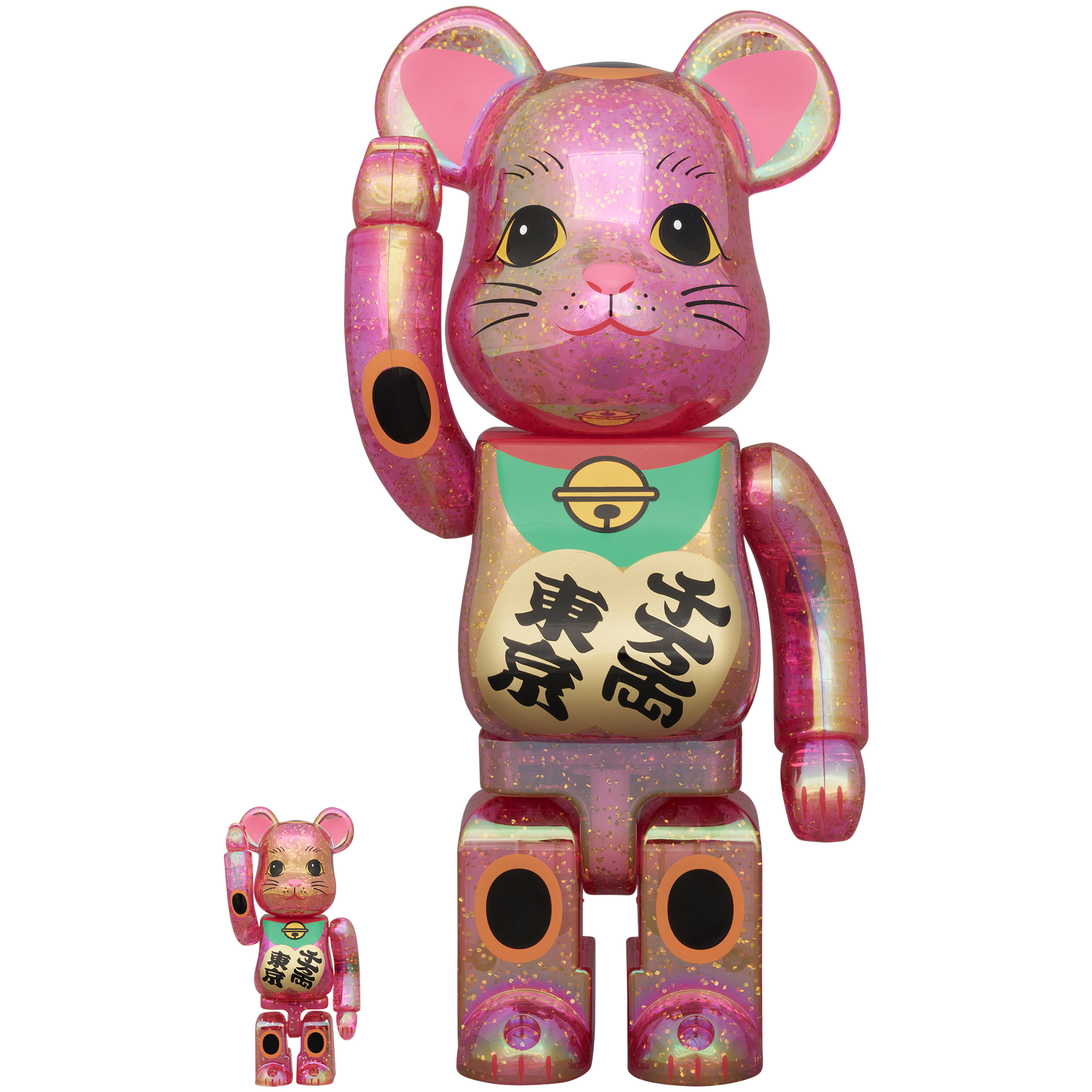 BE@RBRICK 招き猫 千万両・東京 桃色透明メッキ 桜吹雪 100％ & 400