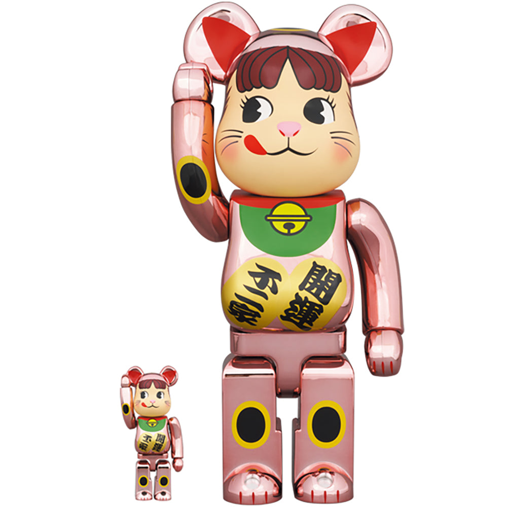 BE@RBRICK 招き猫 ペコちゃん 桃金メッキ 100％ & 400％_0
