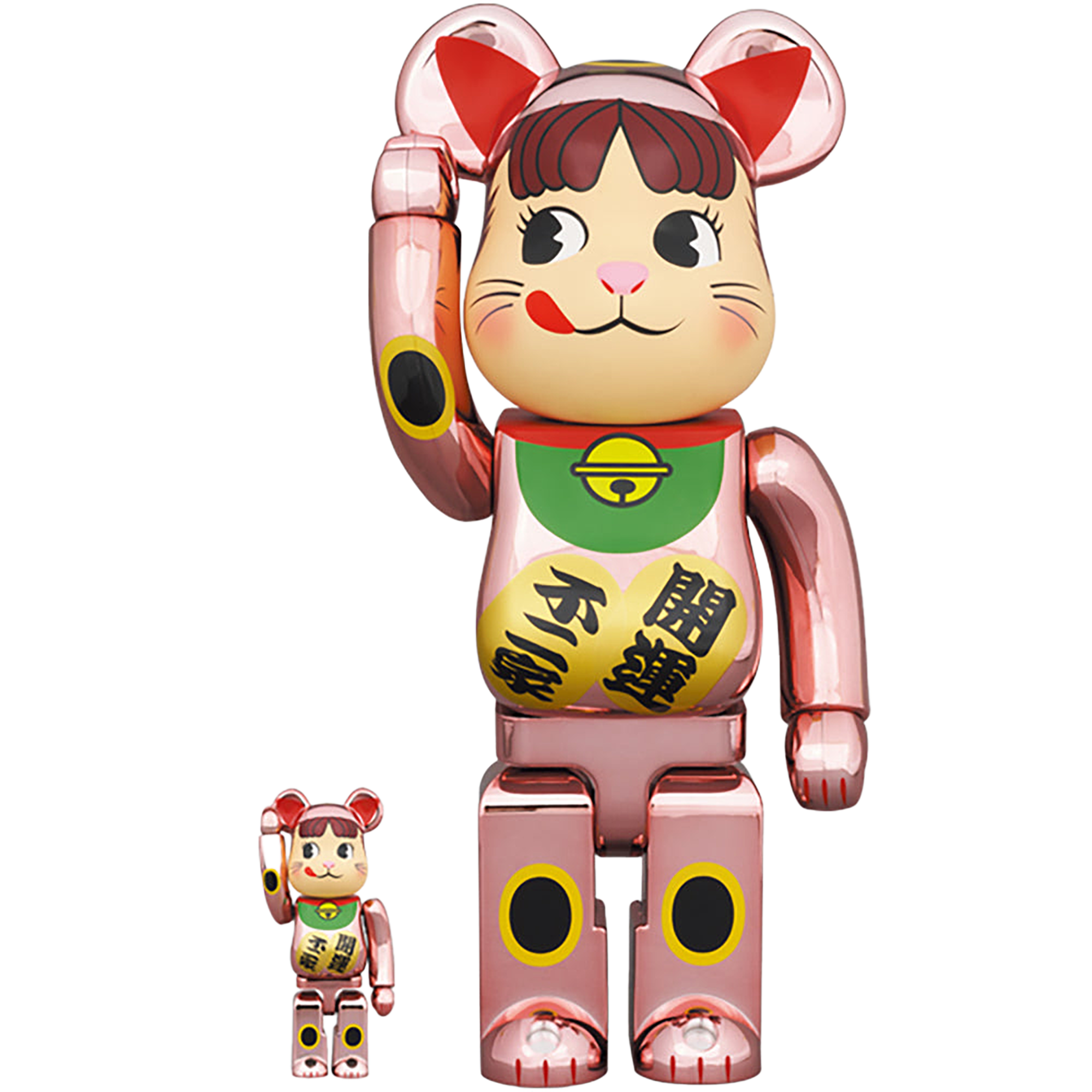 BE@RBRICK 招き猫 ペコちゃん 桃金メッキ 100％ & 400％