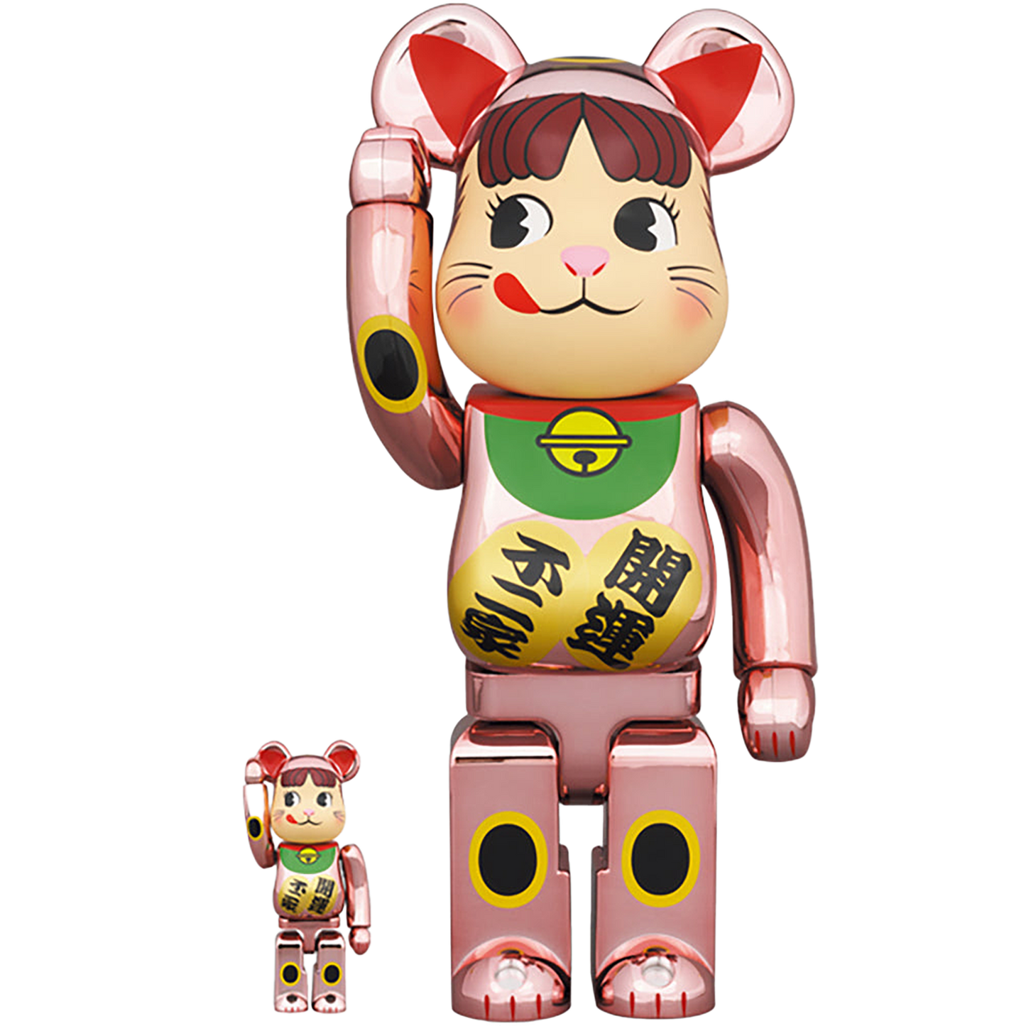 BE@RBRICK 招き猫 ペコちゃん 桃金メッキ 100％ & 400％
