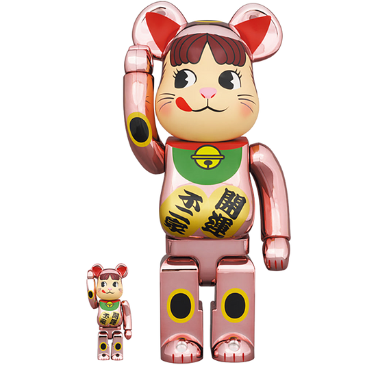 BE@RBRICK 招き猫 ペコちゃん 桃金メッキ 100％ & 400％