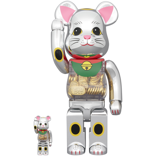 BE@RBRICK 招き猫 小判 千万両 銀メッキ 100％ & 400％_0