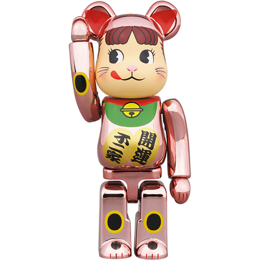 BE@RBRICK 招き猫 ペコちゃん 桃金メッキ 100％ & 400％_1