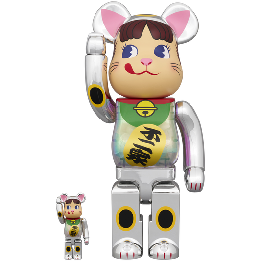 BE@RBRICK Manekineko Peko-chan Silver plated with luminescent milky 100％ & 400％ 
