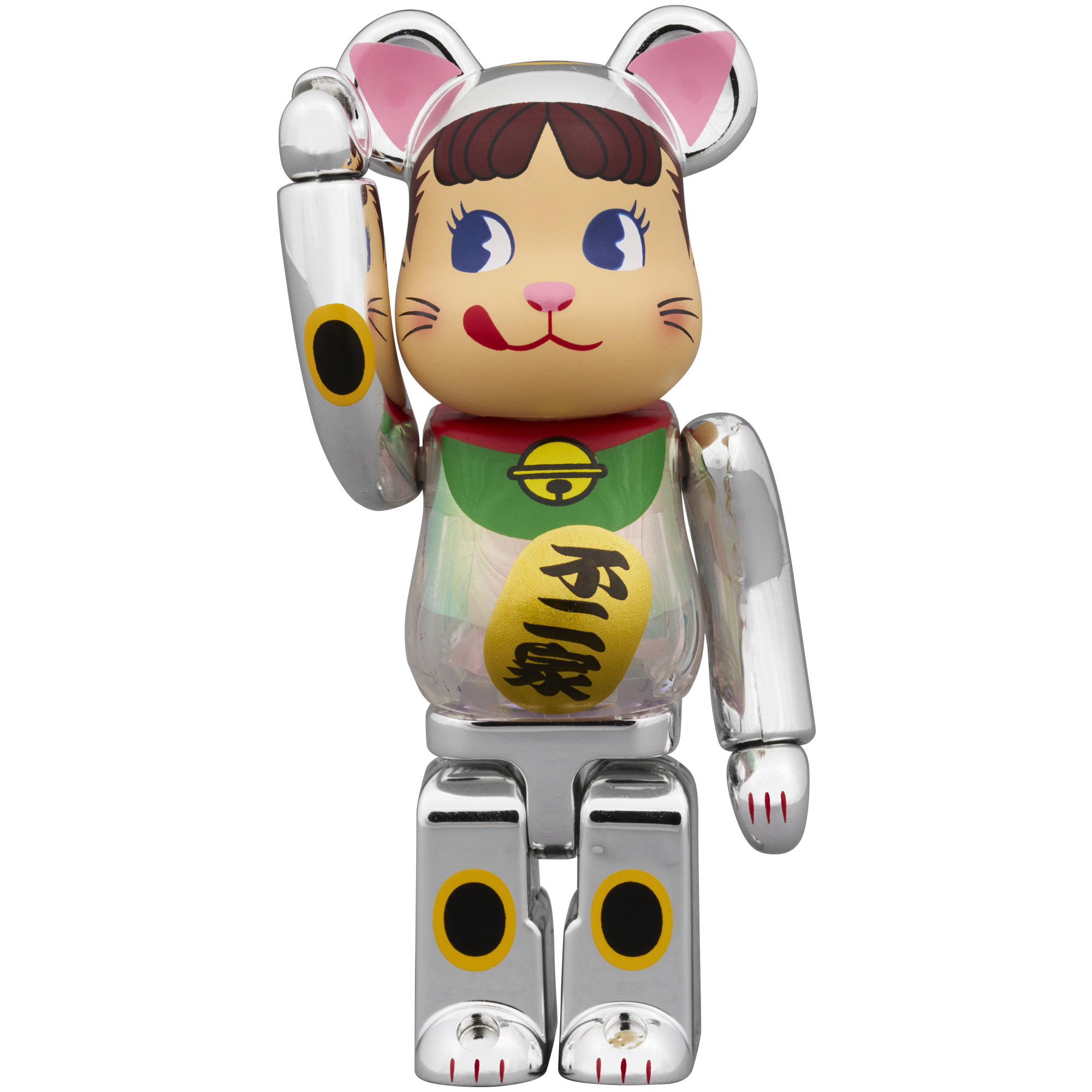 BE@RBRICK Manekineko Peko-chan Silver plated with luminescent milky 100％ & 400％ 
