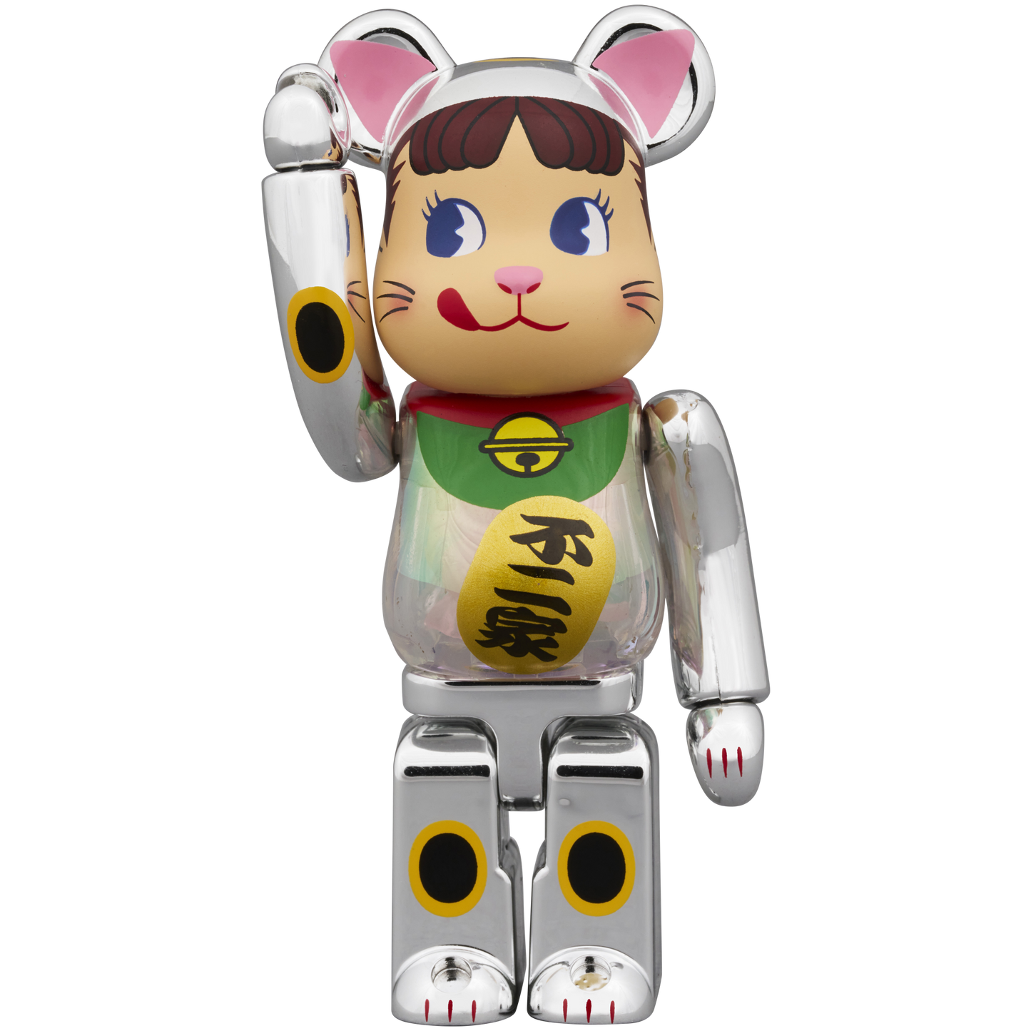BE@RBRICK Manekineko Peko-chan Silver plated with luminescent milky 100％ & 400％ 
