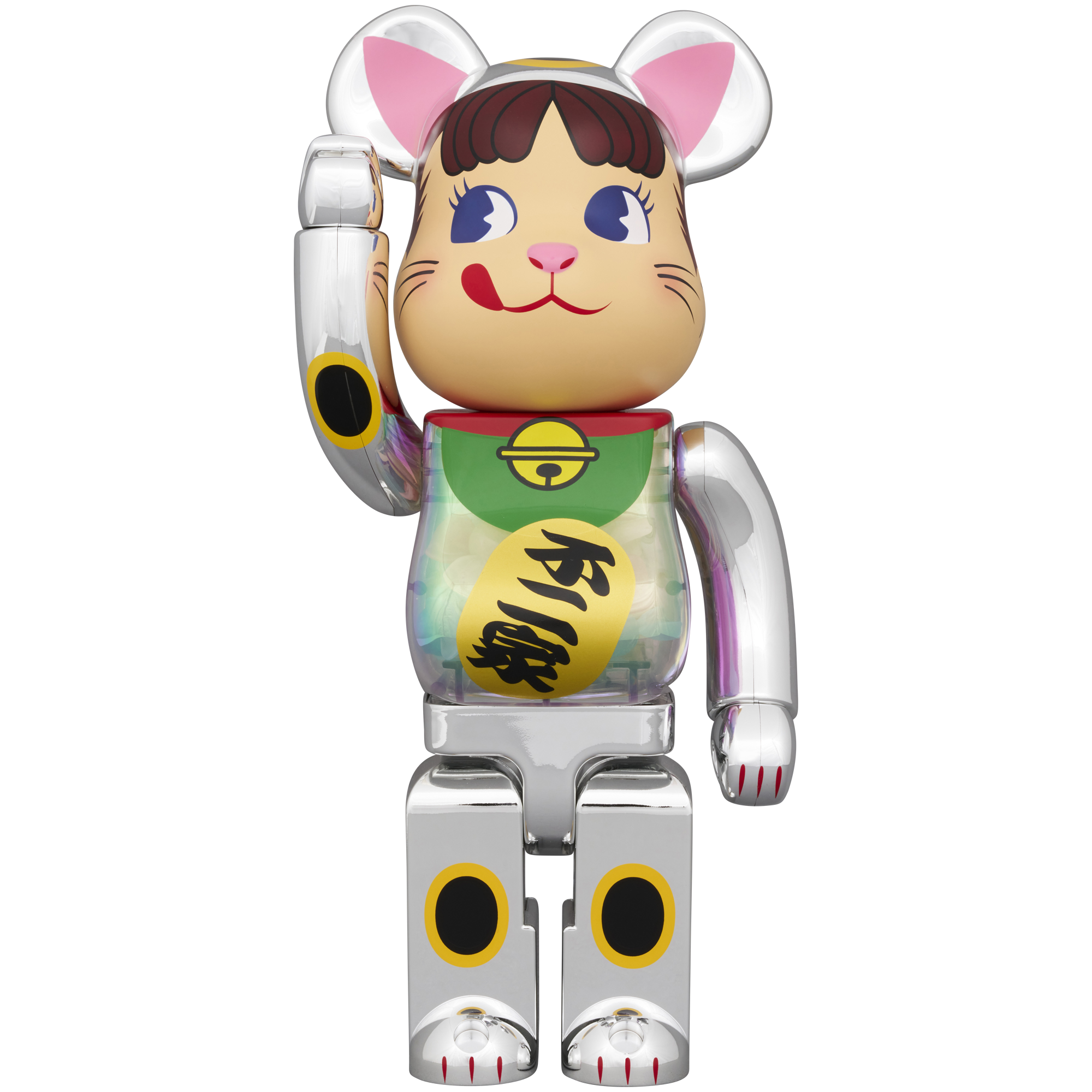 BE@RBRICK Manekineko Peko-chan Silver plated with luminescent milky 100％ & 400％ 

