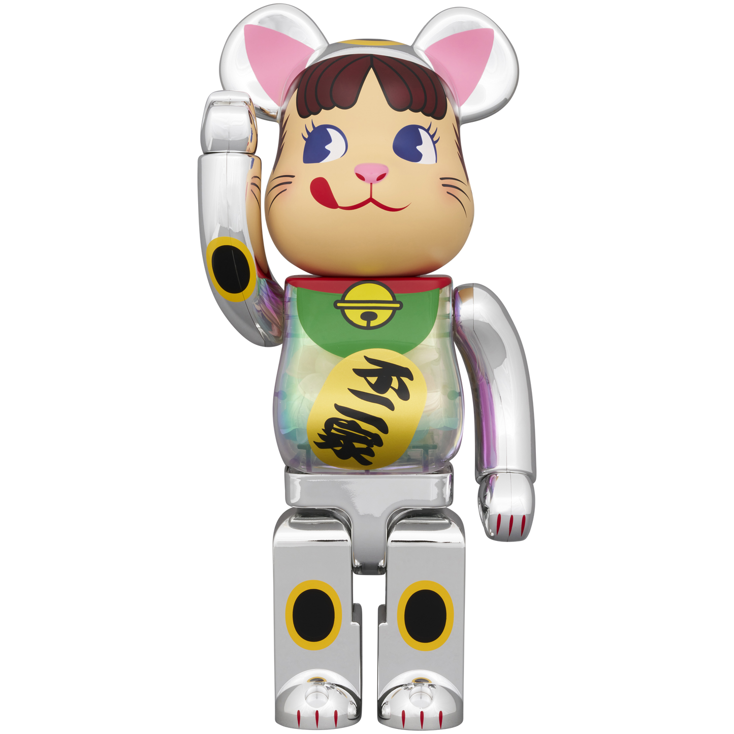 BE@RBRICK Manekineko Peko-chan Silver plated with luminescent milky 100％ & 400％ 
