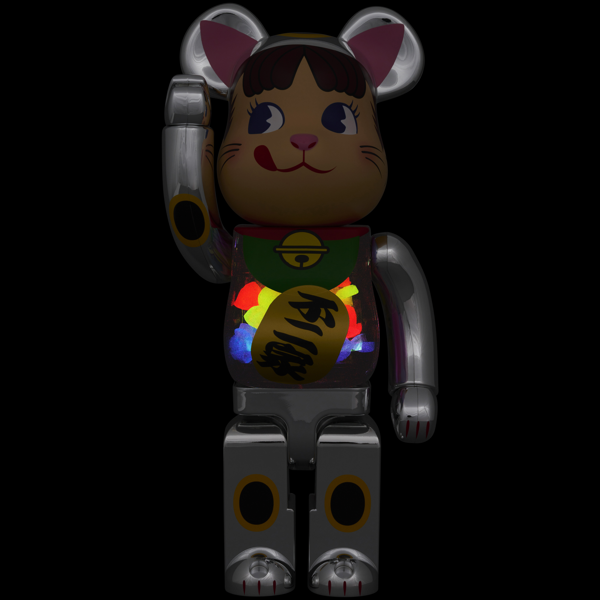 BE@RBRICK Manekineko Peko-chan Silver plated with luminescent milky 100％ & 400％ 
