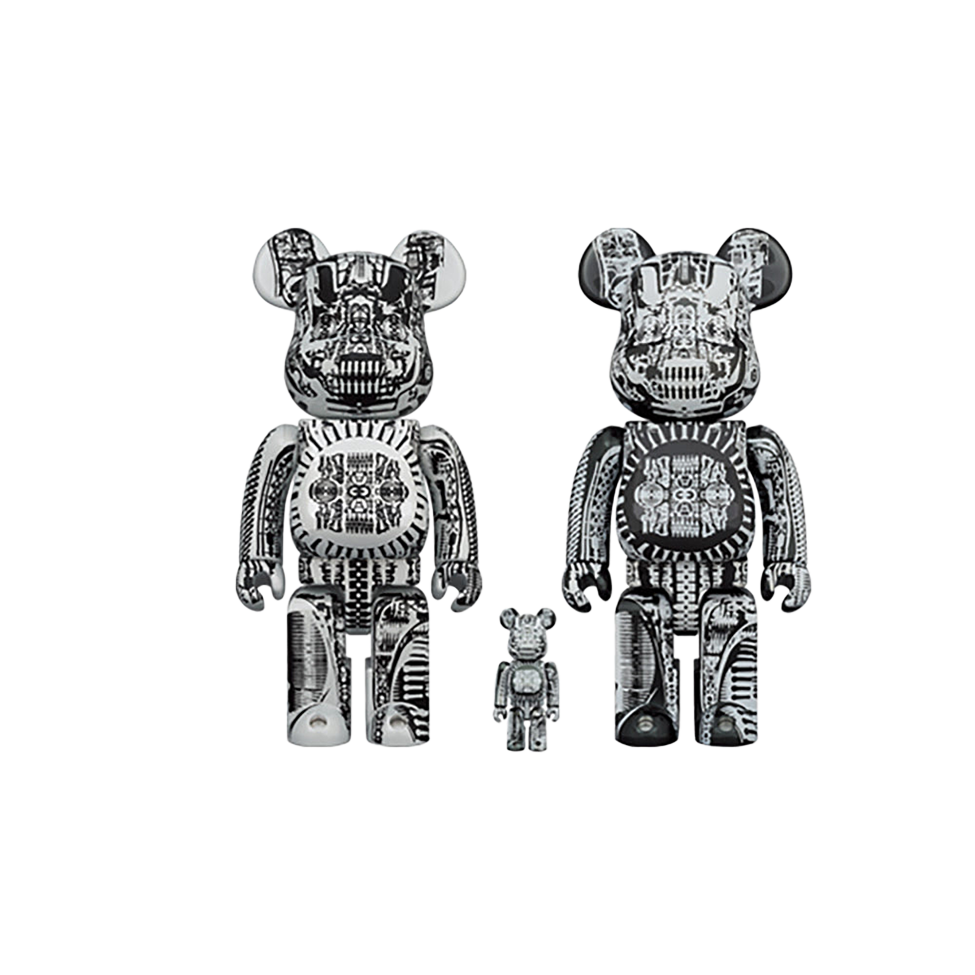 BE@RBRICK H.R.GIGER 100％ & 400％ WHITE CHROME Ver.／BLACK CHROME Ver.