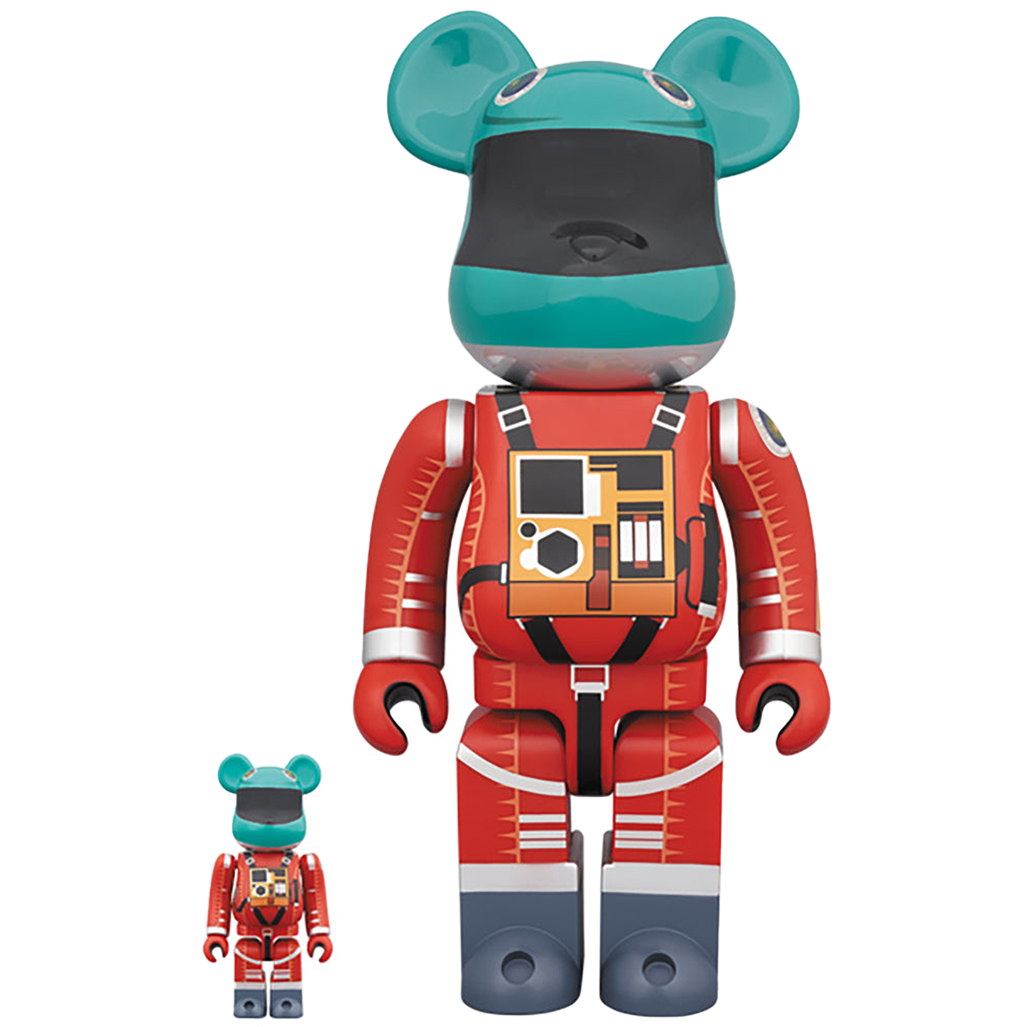 BE@RBRICK SPACE SUIT GREEN HELMET & ORANGE SUIT Ver.100％ & 400％
