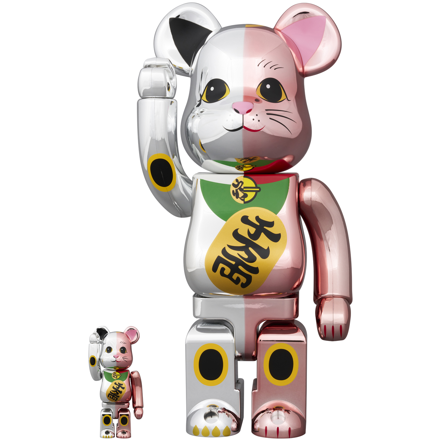 BE@RBRICK Manekineko Ten million ryo Silver Plated × Peach Gold Plated 100% & 400%