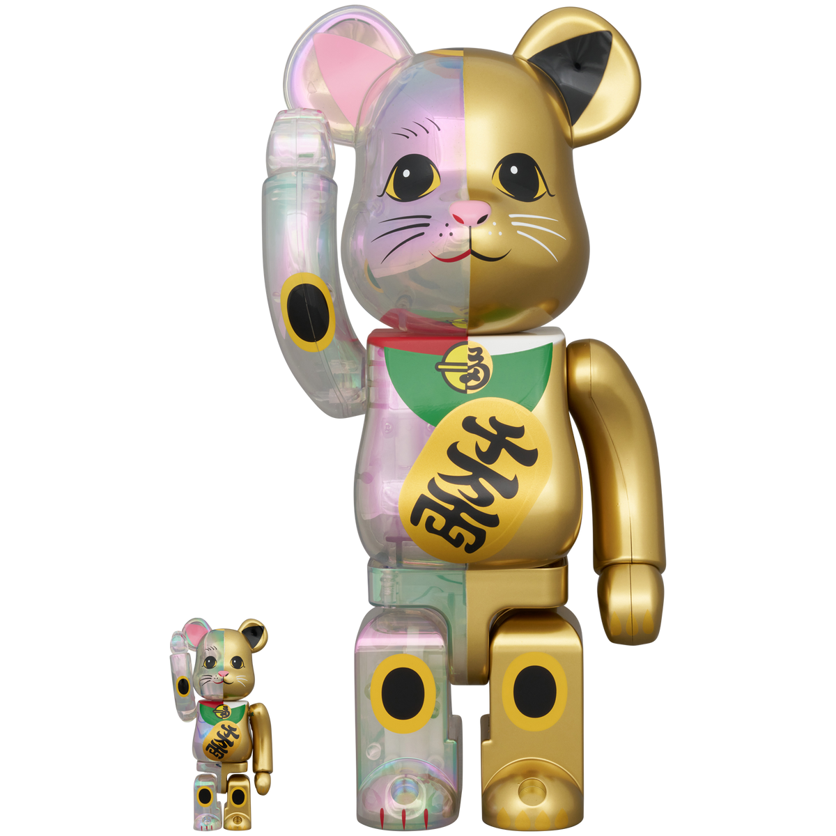 BE@RBRICK Maneki Neko Clear Plating×Gold Paint Ten million ryo 100% & 400% 