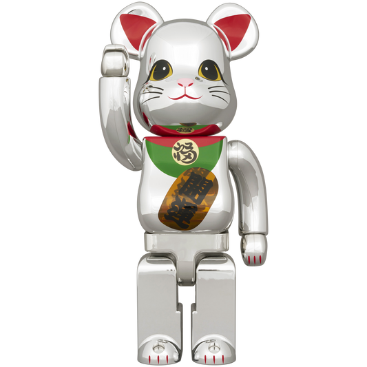 BE@RBRICK Maneki Neko Good Luck Silver Plated Luminous 400％