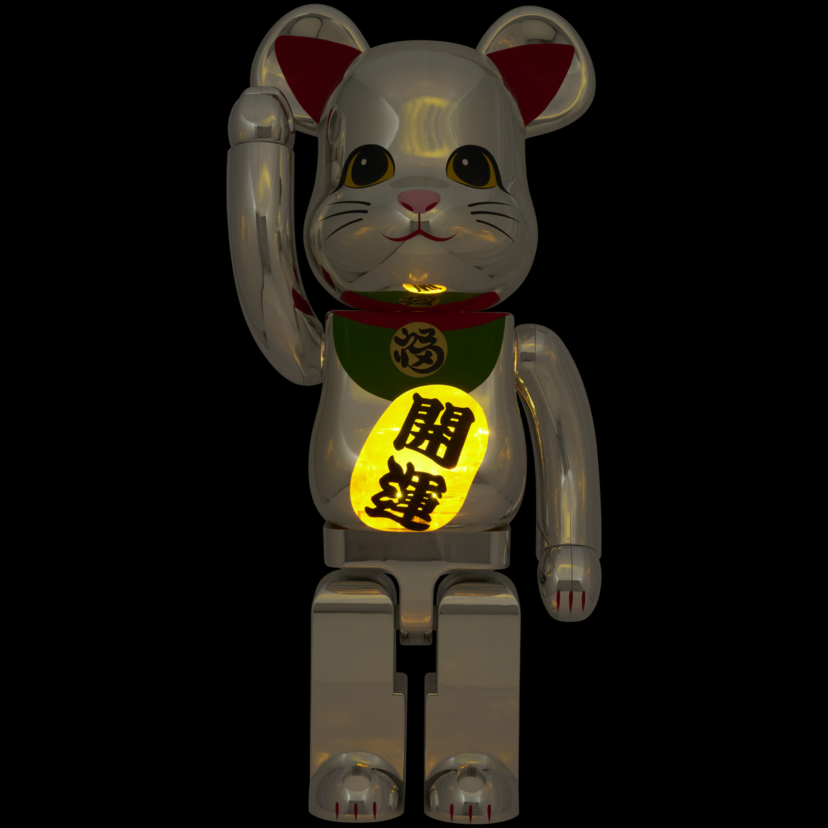 BE@RBRICK Maneki Neko Good Luck Silver Plated Luminous 1000