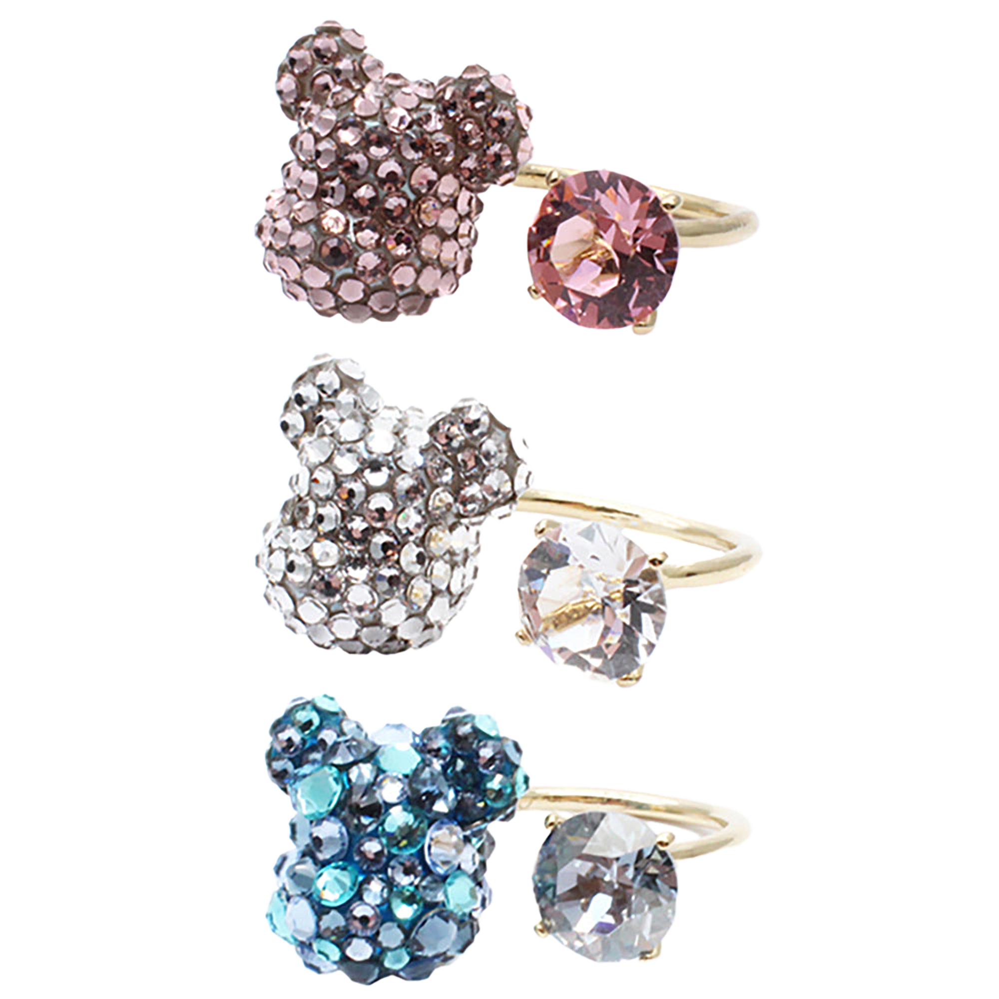 BE@BE@RBRICK CRYSTAL DECORATE RING(CRYSTAL/PINK/BLUE)RBRICK SWAROVSKI RING