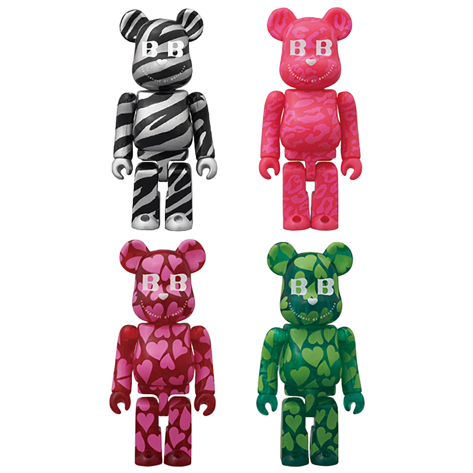 BABBI♥BE@RBRICK ZEBRA ARGENTO/LEOPARD FUCSIA/CUORE ROSSO/CUORE VERDE