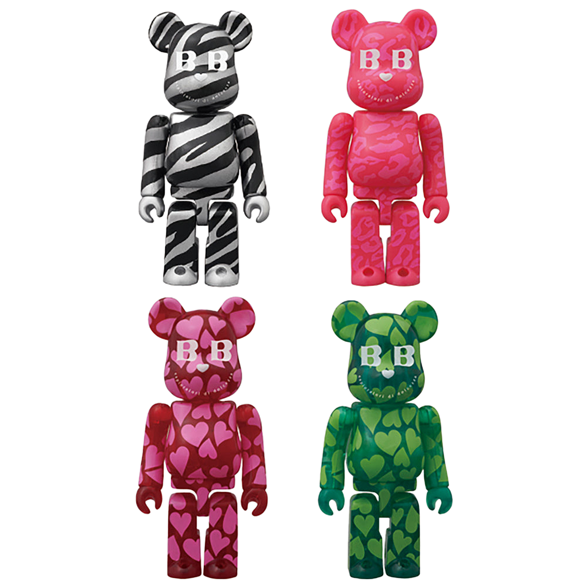 BABBI♥BE@RBRICK ZEBRA ARGENTO/LEOPARD FUCSIA/CUORE ROSSO/CUORE VERDE